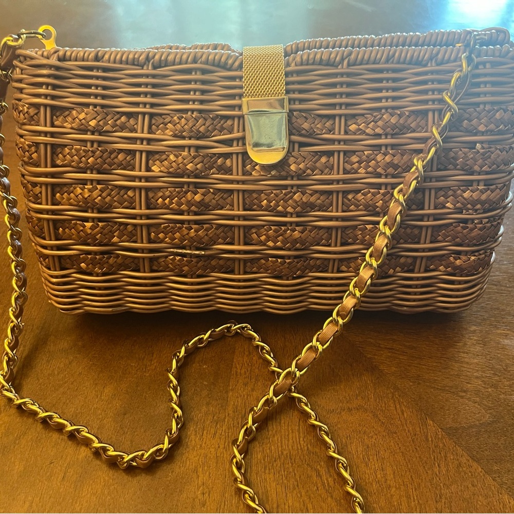 Brown Woven Chain Strap Bag